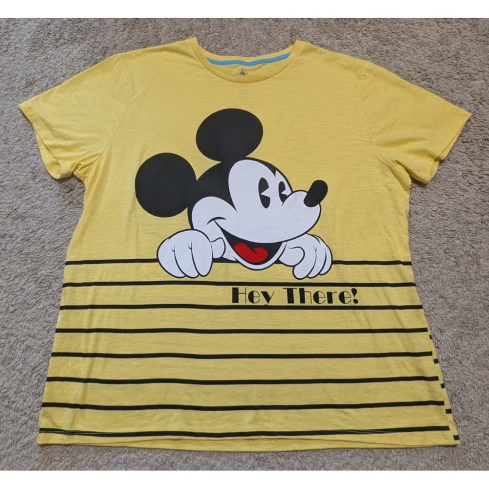 Disney Parks Mickey Mouse See You Real Soon T Shirt Sz 2XL Two Sided AOP Yellow